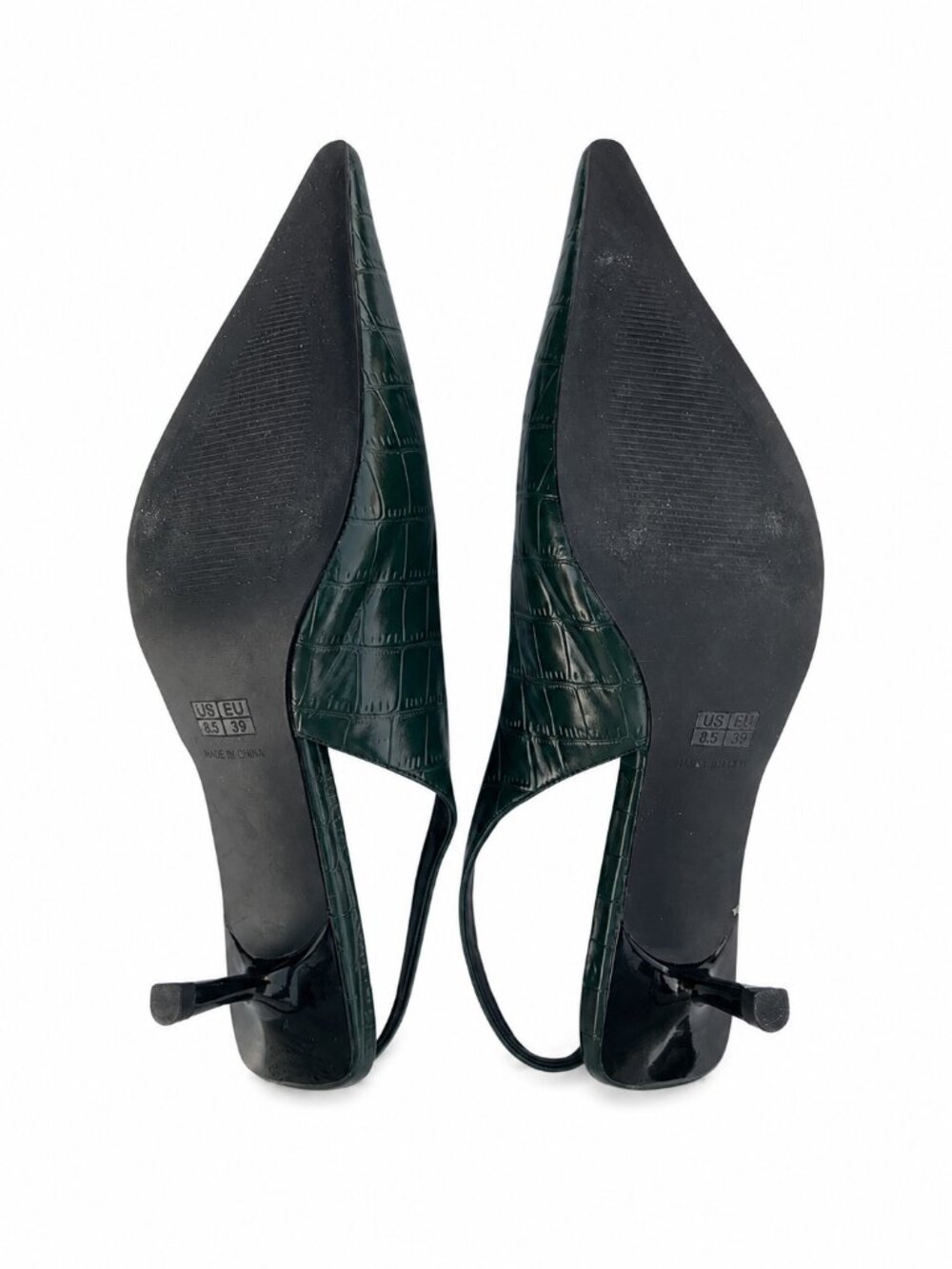 Younton Women's Green Croc Embossed Slingback Kitten Heel Pointed Pumps, 8.5 - Picture 6 of 7